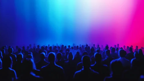 Silhouetted audience under bicolor gradient stage lighting design.