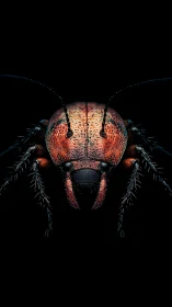 Macro close up of red beetle head on black background.