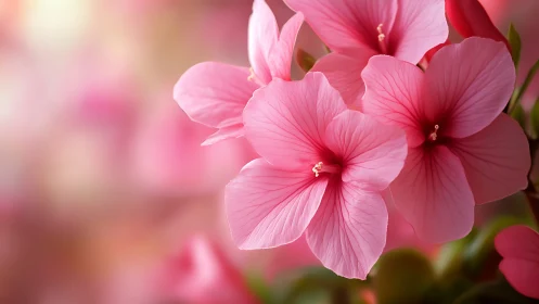 Pink Geranium Blossoms Bathed in Sunlight.
