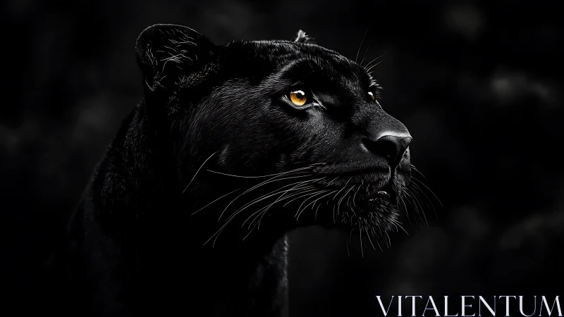 Black Panther with Golden Eyes Against Dark Background