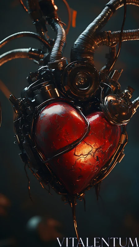 Mechanical heart core with cables and industrial housing.