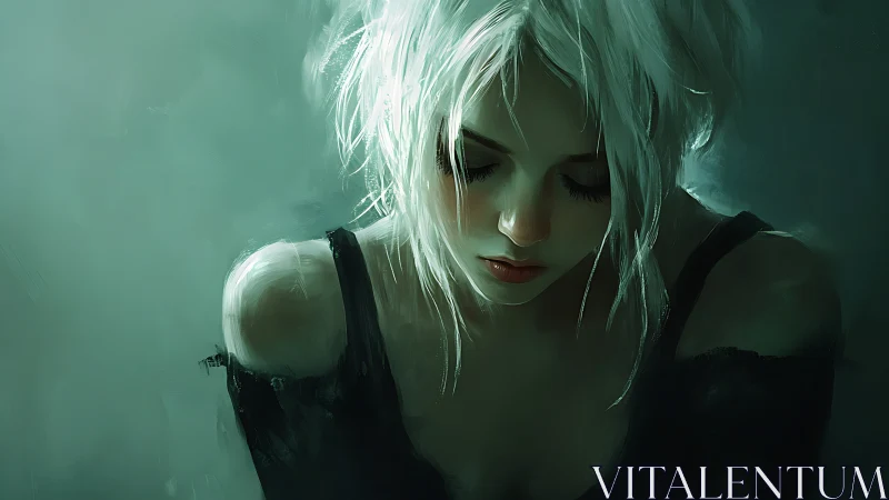 Soft-shouldered daydreamer sinking into teal painted hush.