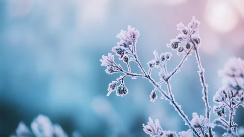 Frost-Encrusted Flora with Crystalline Ice Formation on Delicate Botanical Structure