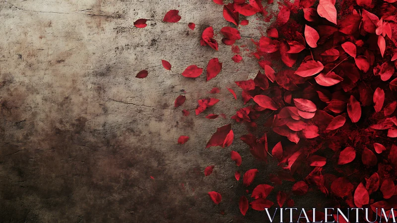 Crimson leaf tide collides with weathered stone silence.