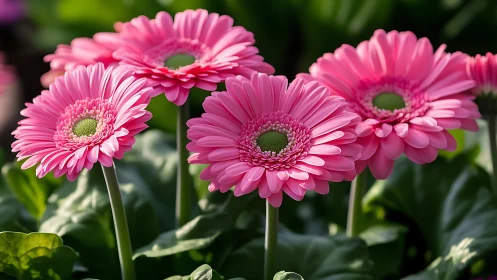Vibrant Pink Gerberas Bloom in Sunlit Garden Display