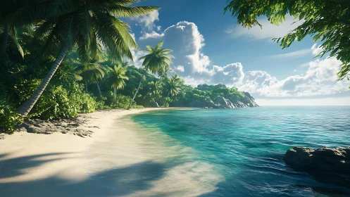 Tropical Paradise: Pristine Beach Sanctuary Meets Emerald Sea.