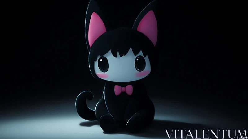 Soft keylit chibi cat figurine with glossy subsurface shading