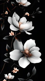 Elegant White Flowers Dance Against Midnight Black.