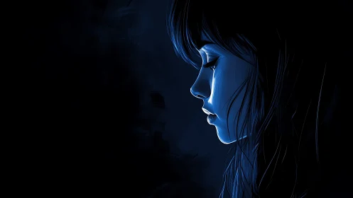 Silent blue portrait lingers softly in a calm night glow