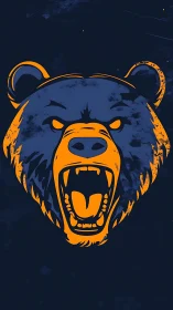 Roaring bear emblem in bold orange and navy silhouette.