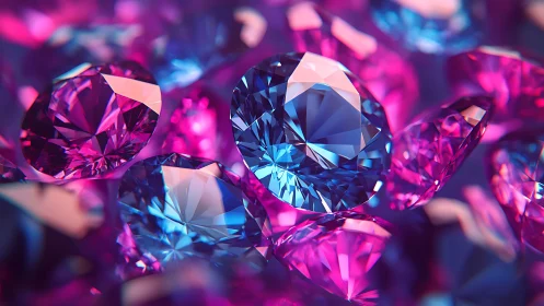 Close-up view of faceted blue and pink gemstones cluster.