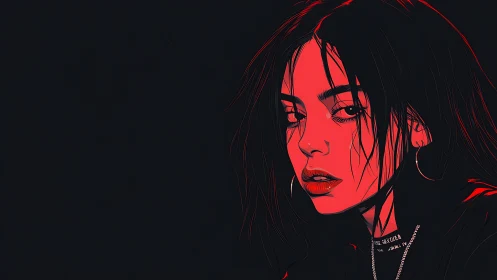 Red tinted digital portrait shows woman in side gaze