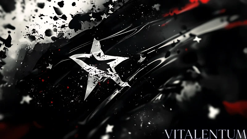 Fragmented five-point star over fluid monochrome field.