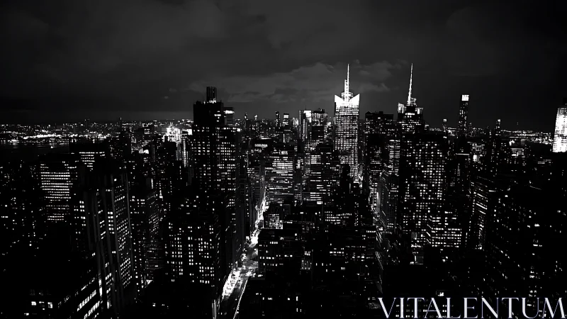 Noir city skyline glows against a dramatic stormy night.