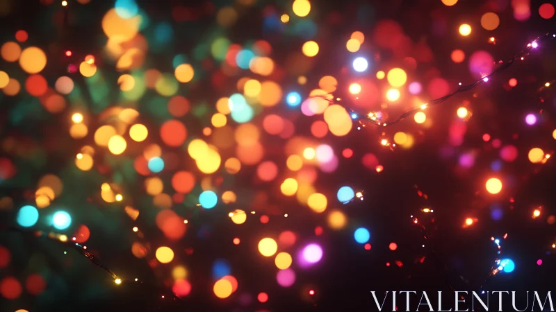 Colorful festive bokeh lights on dark blurred background.