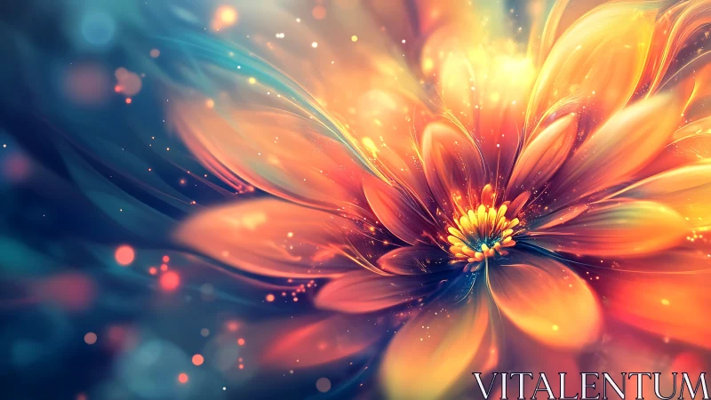 Digital macro flower glows with radiant warm color gradients