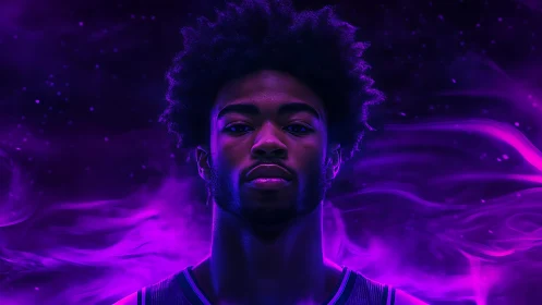 Confident basketball portrait glows with vibrant neon aura