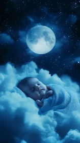 Moonlit cloud cradle and a dreaming newborn explorer.