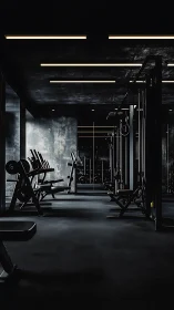 Low-key industrial gym interior with strength machines and benches