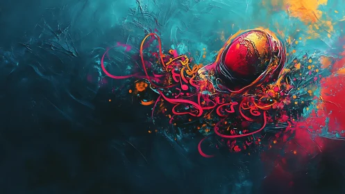 Glowing abstract heart drifting in a sea of vivid color.