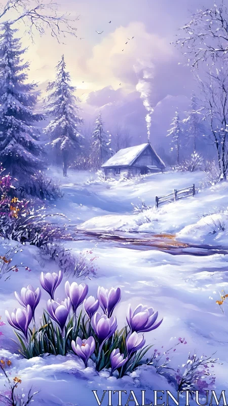 Crocus lanterns quietly ignite color in a lilac winter hush