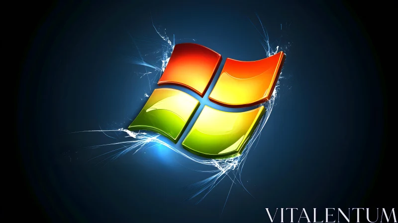Glossy Windows Logo with Electric Effects on Dark Background.
