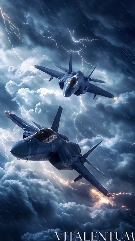 Storm chase in the clouds with twin futuristic jets.