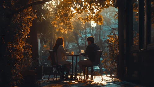 Autumn Café Conversation at Golden Hour.