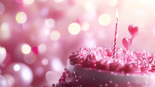 Pink Birthday Cake with Sparkly Heart Candle Decorations