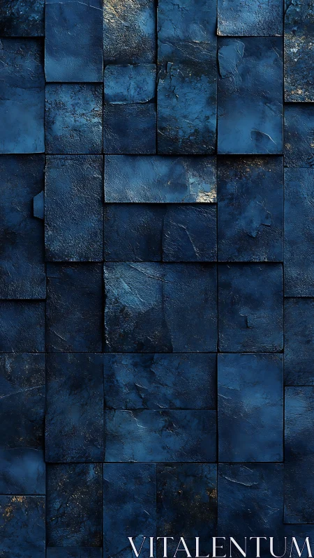 Deep blue textured tile wall with subtle metallic patina.