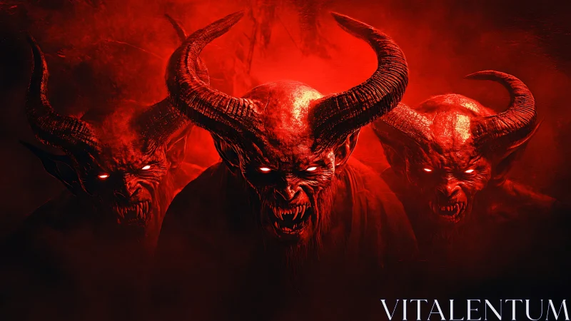 Three blazing demon lords storm forward through molten dusk