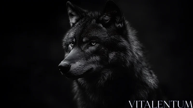 Midnight wolf in obsidian light, gaze carved from starlight.