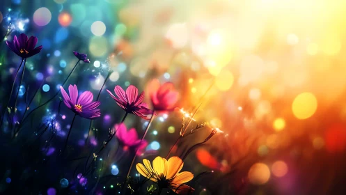 Cosmos Blooms Dance Through Prismatic Light Spectacle