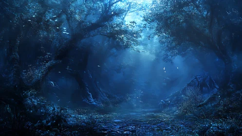 Bioluminescent Underwater Forest Cavern with Volumetric Light Simulation