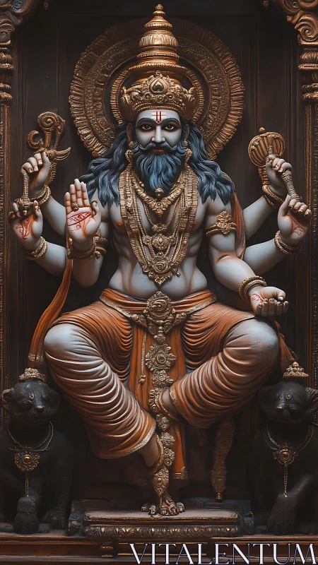 Majestic multi-armed deity statue radiates divine authority