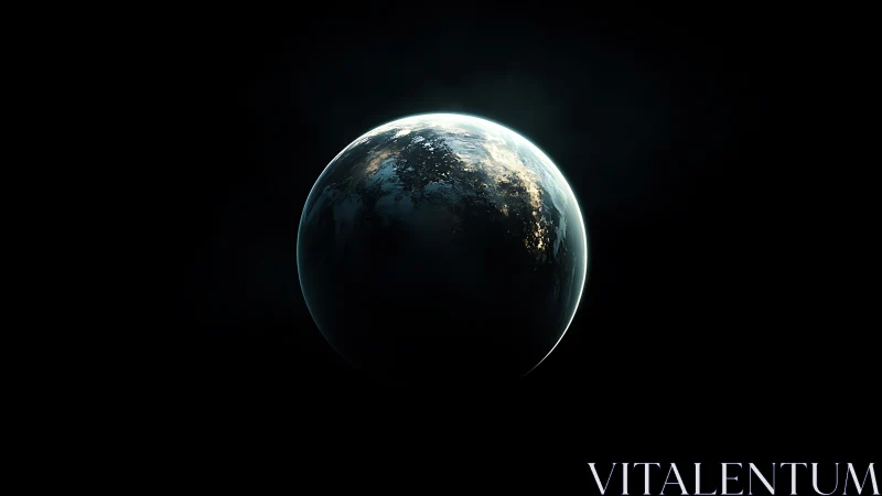 Crescent Earth from deep space in high-contrast 3D render.