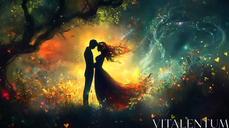 Two figures silhouetted against luminous atmospheric effect.