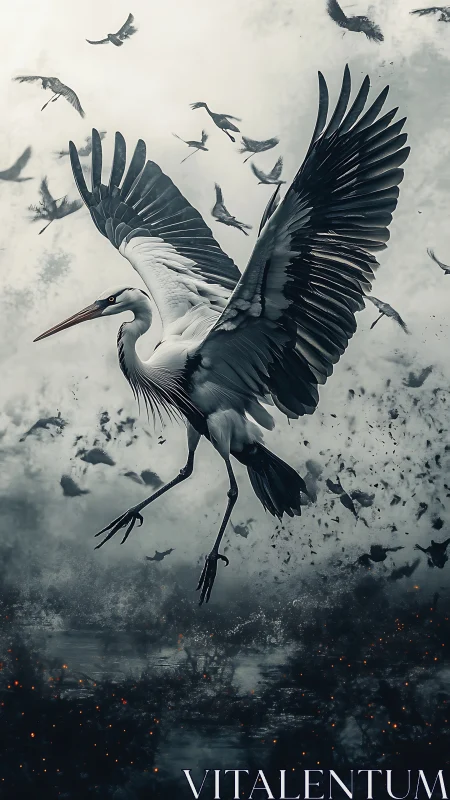 Stormborne heron commander rising through embered skies.