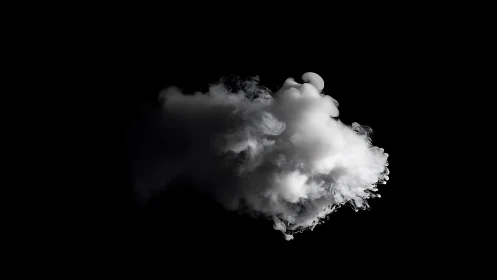 Isolated dense white smoke plume on black background.