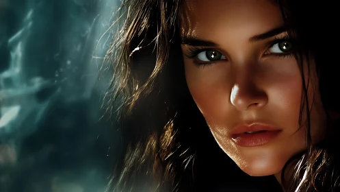 Intense femme portrait in dramatic low key rim lighting.