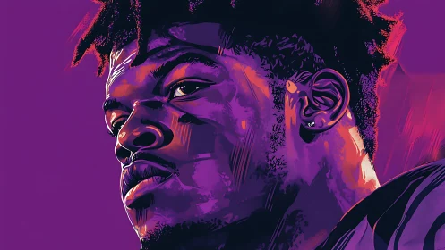 Digital portrait illustration with neon duotone athletic profile.