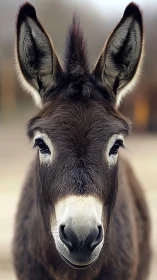 Front-facing donkey portrait with shallow depth of field focus.