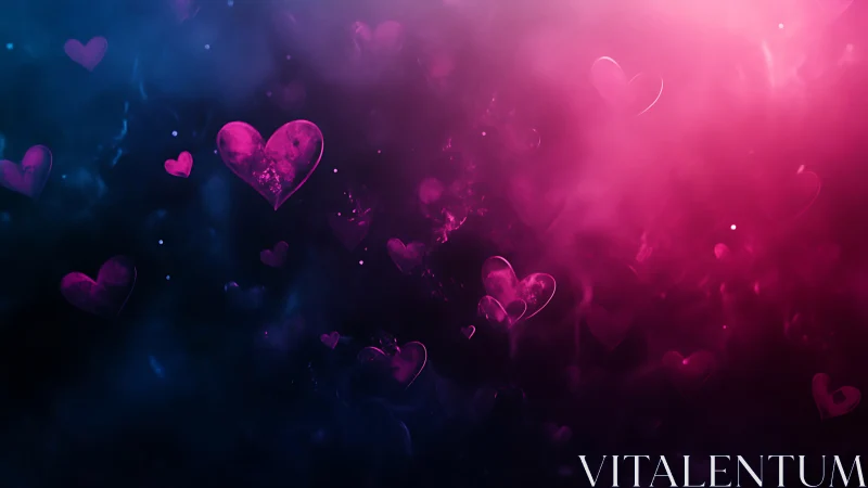 Digital render depicting luminous heart shapes transitioning through blue and magenta gradients.