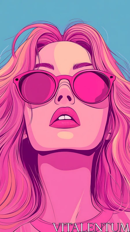 Sun-soaked neon daydream girl in candy-pink shades.