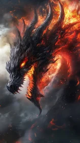 Volcanic dragon head rendered with molten armor plates and ash plumes