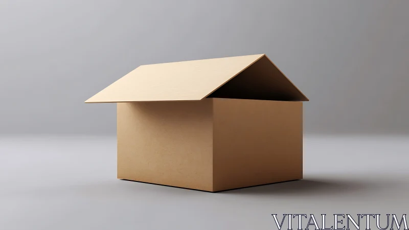 Cardboard gable-structure box under soft studio lighting.