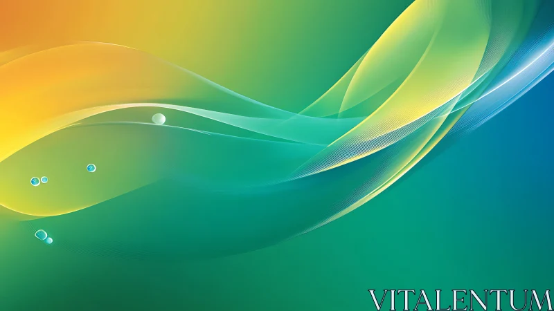 Curved gradient waves in green, blue and yellow space.