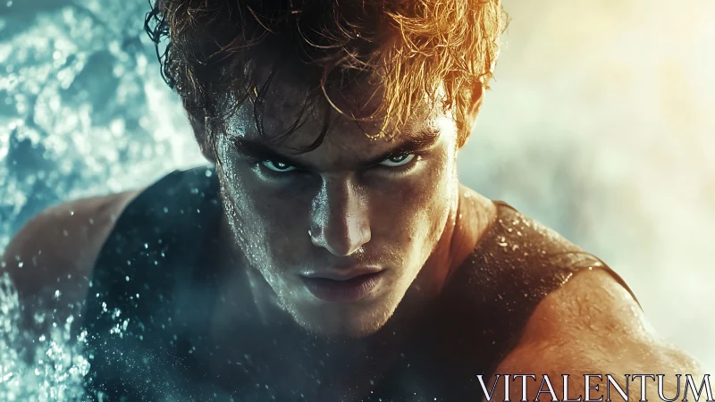 Storm-eyed swimmer slices forward through boiling light