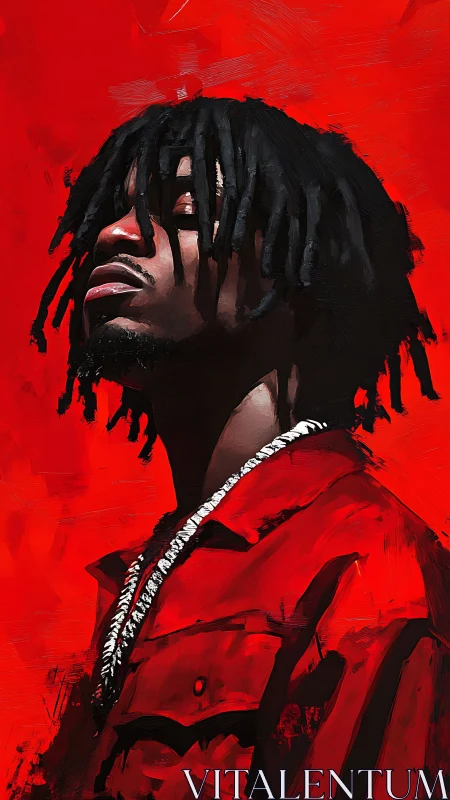 Crimson reverie portrait bathed in fierce electric light.