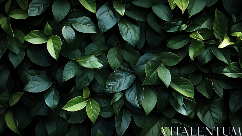 Dense overlapping foliage with high-contrast glossy leaf surface modeling
